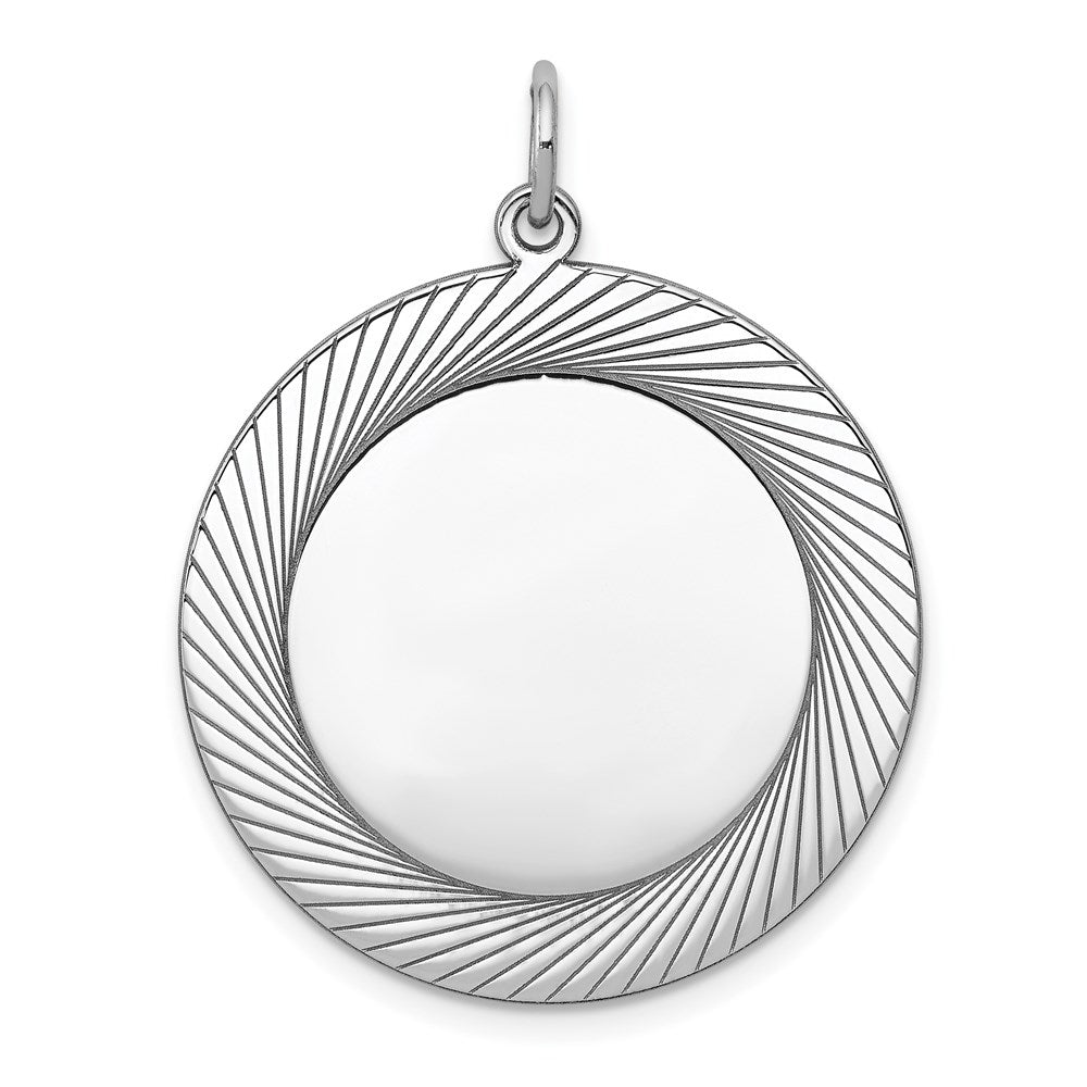 SS Rh-plt Engraveable Round Polished Front/Satin Back Disc Charm, 33 x 26 mm