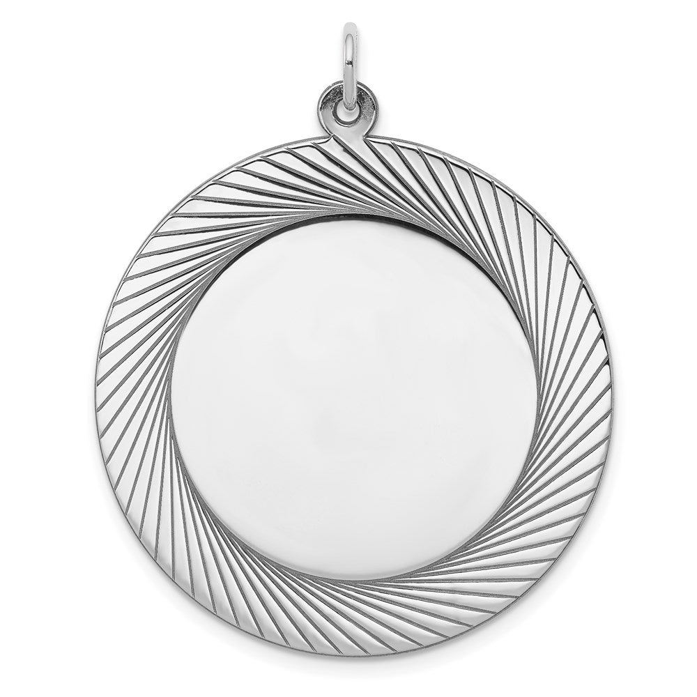 SS Rh-plt Engraveable Round Polished Front/Satin Back Disc Charm, 38 x 31 mm