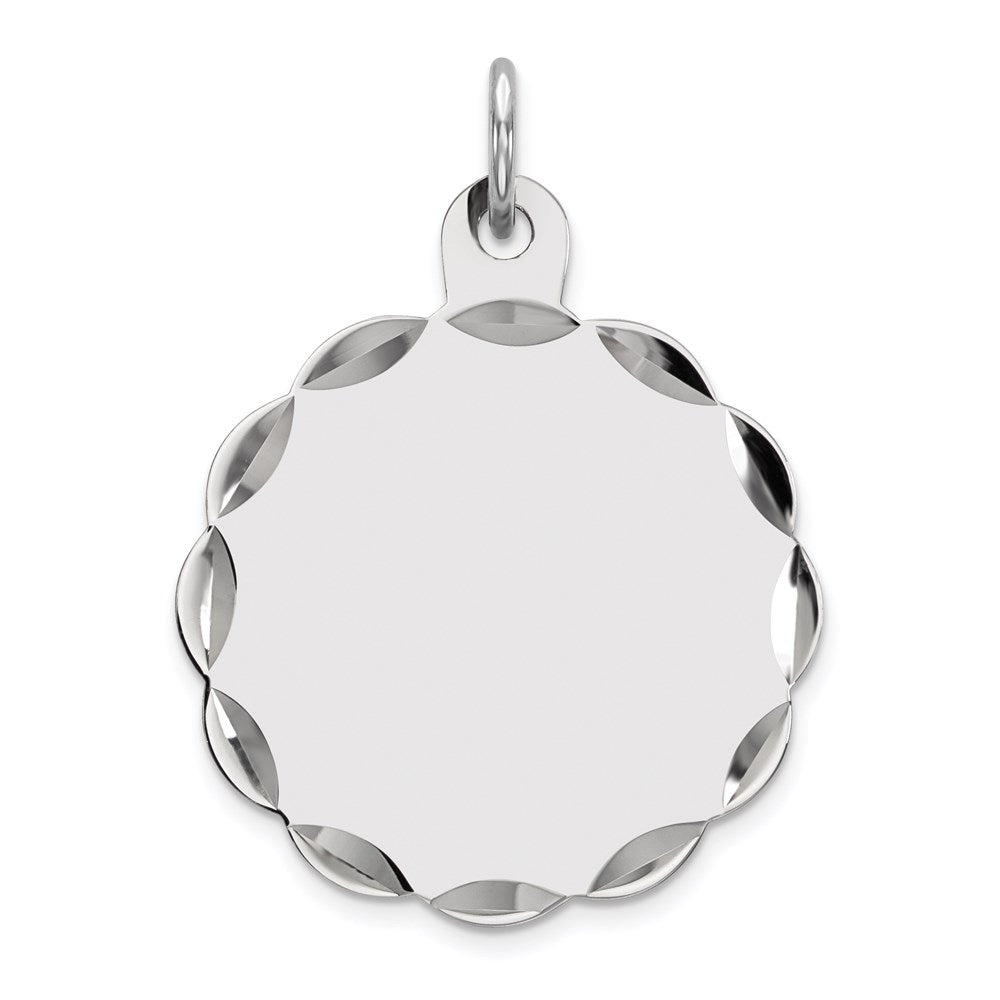 Sterling Silver Rh-plt Engraveable Polished Front/Satin Back Disc Charm, 24 x 19 mm