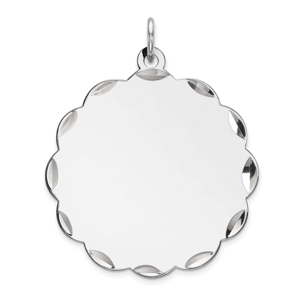 Sterling Silver Rh-plt Engraveable Polished Front/Satin Back Disc Charm, 31 x 26 mm, 2.02 g