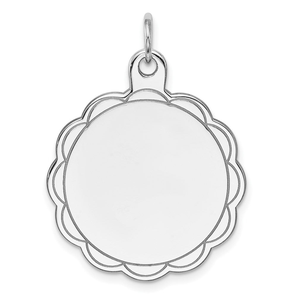 Sterling Silver Rh-plt Engraveable Polished Front/Satin Back Disc Charm, 28 x 22 mm, 2.39 g