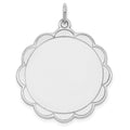 Sterling Silver Rh-plt Engraveable Polished Front/Satin Back Disc Charm, 31 x 26 mm, 3.06 g