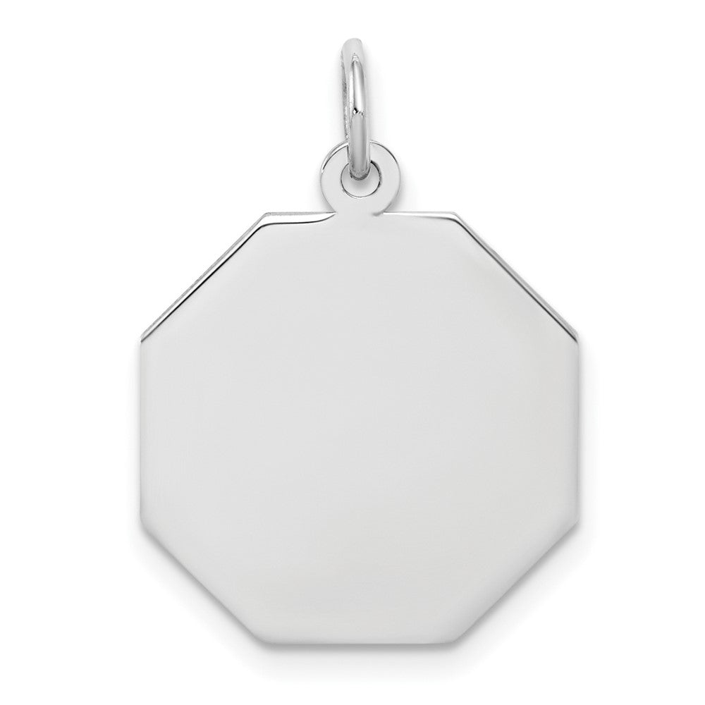 SS Rh-plt Engraveable Octagon Polished Front/Satin Back Disc Charm, 23 x 16 mm, 1.01 g
