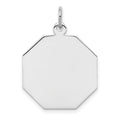 SS Rh-plt Engraveable Octagon Polished Front/Satin Back Disc Charm, 24 x 19 mm, 1.4 g