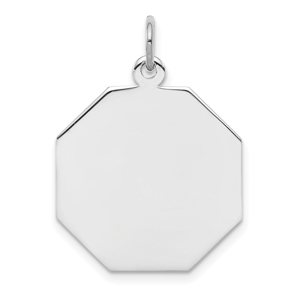 SS Rh-plt Engraveable Octagon Polished Front/Satin Back Disc Charm, 24 x 19 mm, 1.4 g