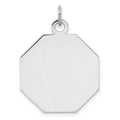 SS Rh-plt Engraveable Octagon Polished Front/Satin Back Disc Charm, 26 x 21 mm, 2.3 g