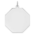 SS Rh-plt Engraveable Octagon Polished Front/Satin Back Disc Charm, 33 x 28 mm, 3.79 g