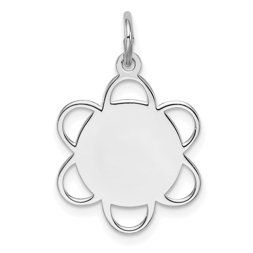 Sterling Silver Rh-plt Engravable Polished Front/Satin Back Disc Charm, 23 x 16 mm