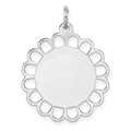 Sterling Silver Rh-plt Engraveable Polished Front/Satin Back Disc Charm, 27 x 21 mm
