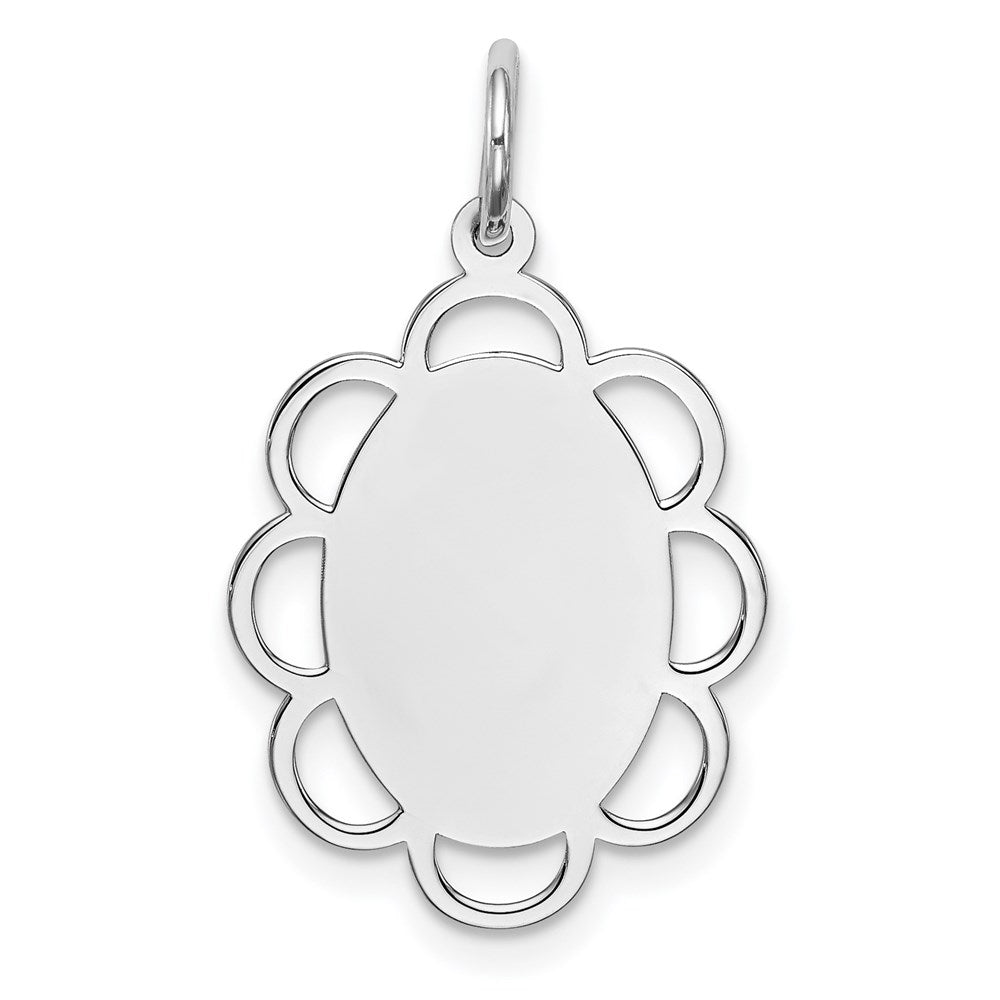 Sterling Silver Rh-plt Engraveable Polished Front/Satin Back Disc Charm, 24 x 14 mm