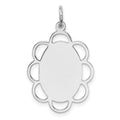 Sterling Silver Rh-plt Engraveable Polished Front/Satin Back Disc Charm, 28 x 17 mm