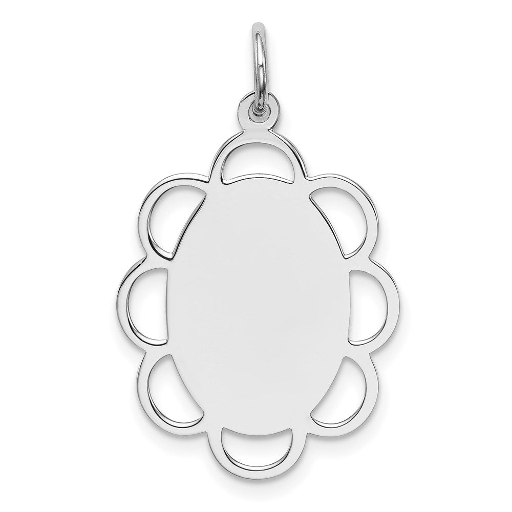 Sterling Silver Rh-plt Engraveable Polished Front/Satin Back Disc Charm, 28 x 17 mm