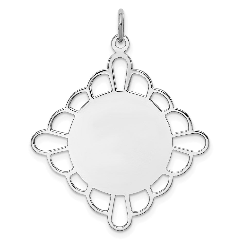 Sterling Silver Rh-plt Engraveable Polished Front/Satin Back Disc Charm, 37 x 30 mm