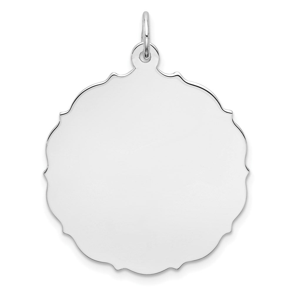 Sterling Silver Rh-plt Engraveable Polished Front/Satin Back Disc Charm, 32 x 26 mm, 2.27 g