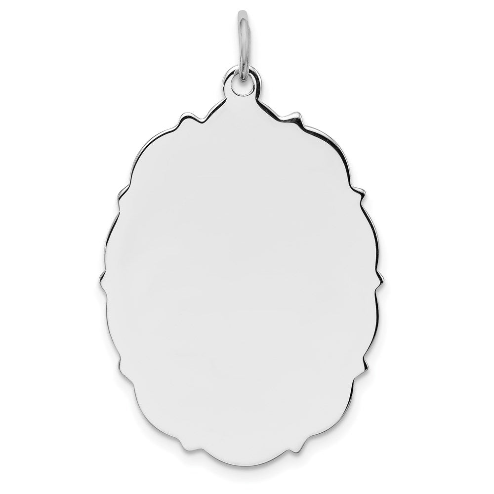 Sterling Silver Rh-plt Engraveable Polished Front/Satin Back Disc Charm, 36 x 24 mm, 3.19 g