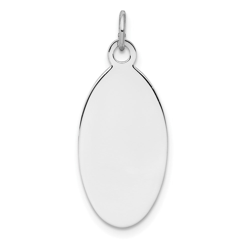 Sterl Silver Rh-plt Engraveable Oval Polished Front/Satin Back Disc Charm, 29 x 12 mm, 1.49 g