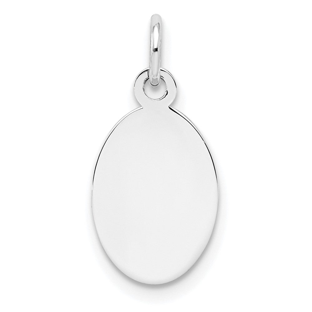 Sterl Silver Rh-plt Engraveable Oval Polished Front/Satin Back Disc Charm, 19 x 10 mm, 0.52 g