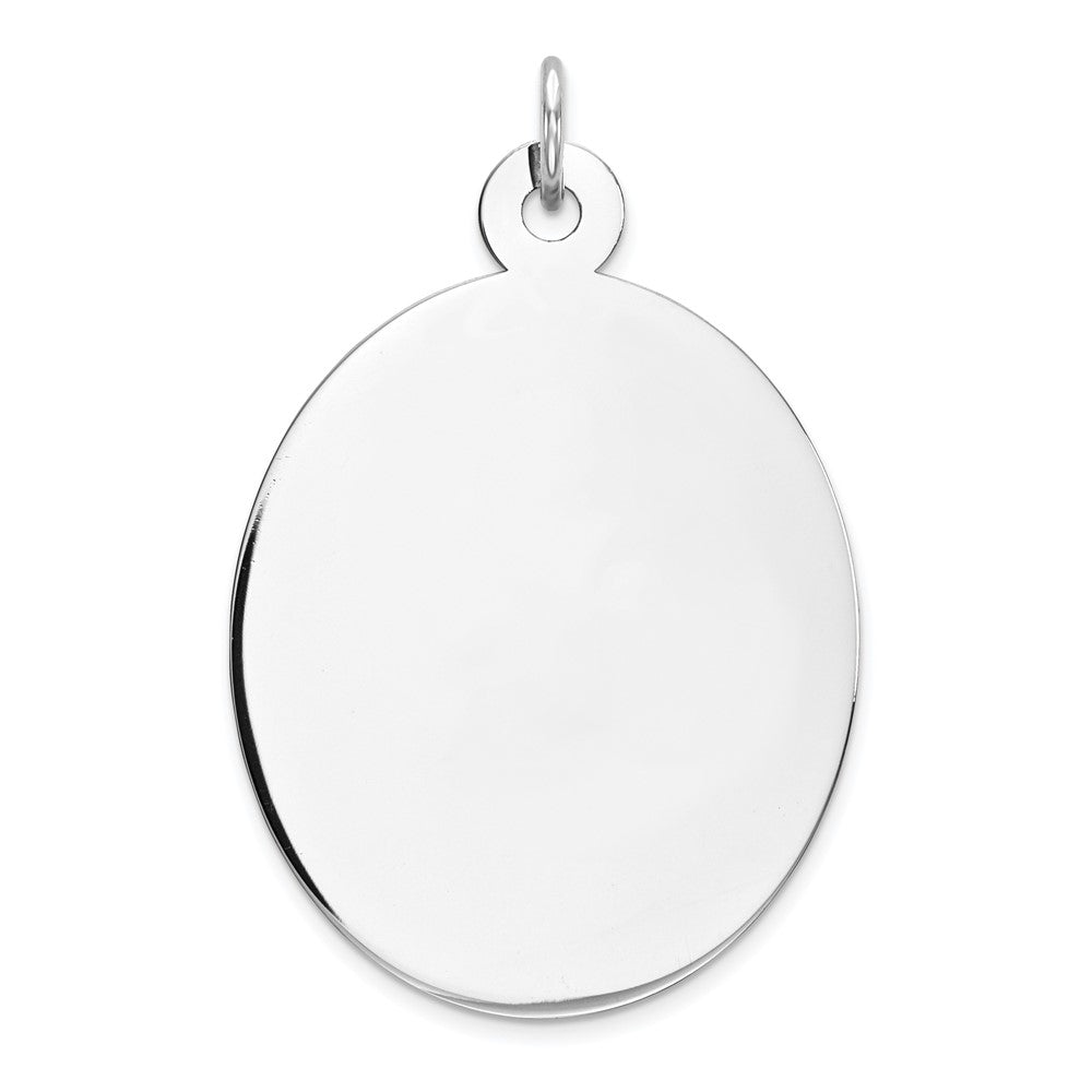 Sterling Silver Rhod-plate Eng. Oval Polish Front/Satin Back Disc Charm, 31 x 22 mm, 5.41 g