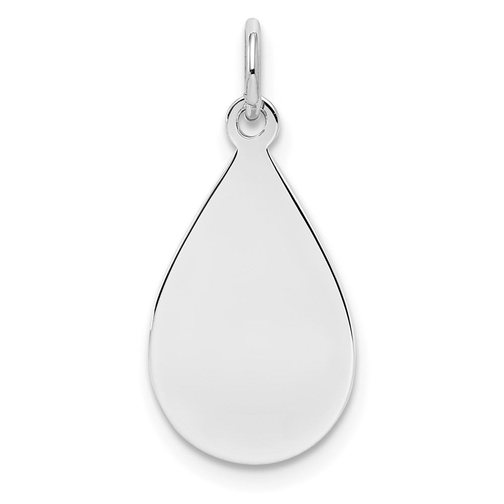 SSilver Rh-plt Engravable Teardrop Polished Front/Satin Back Disc Charm, 25 x 12 mm, 1.2 g