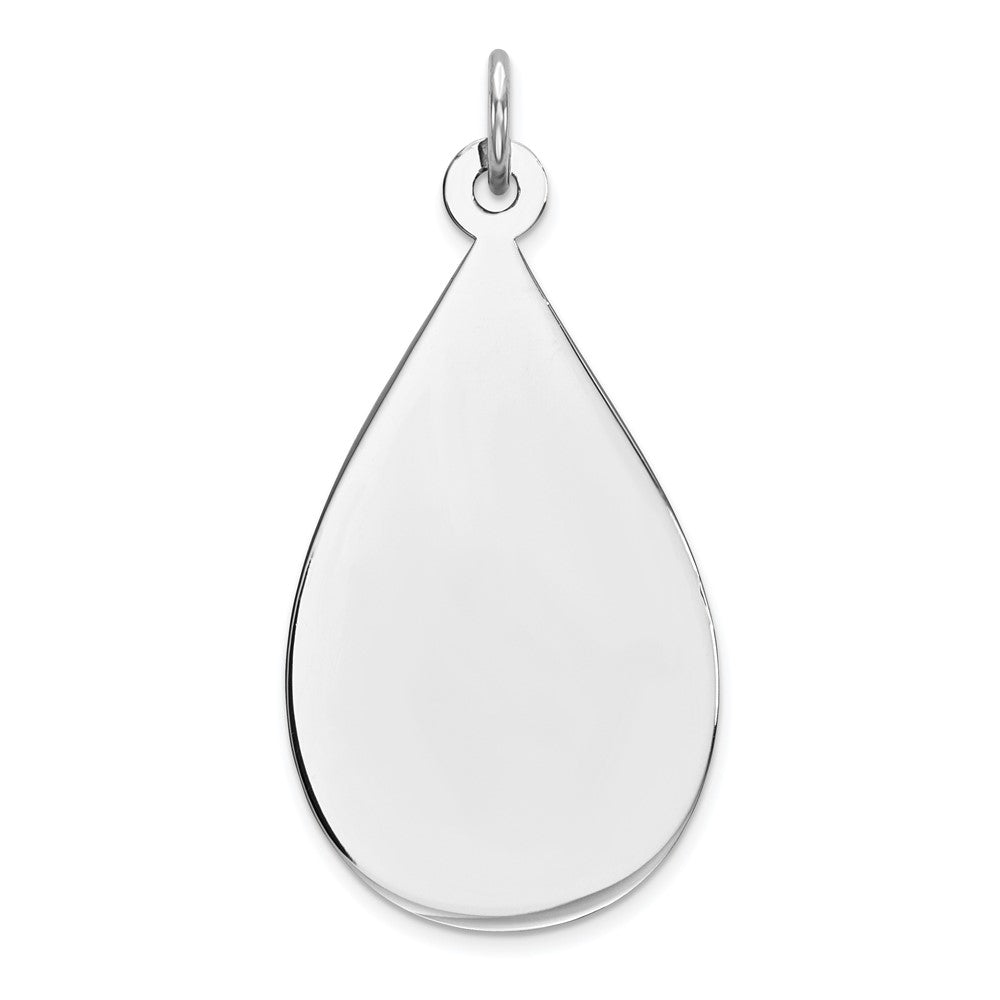 SSilver Rh-plt Engravable Teardrop Polished Front/Satin Back Disc Charm, 32 x 17 mm, 2.48 g