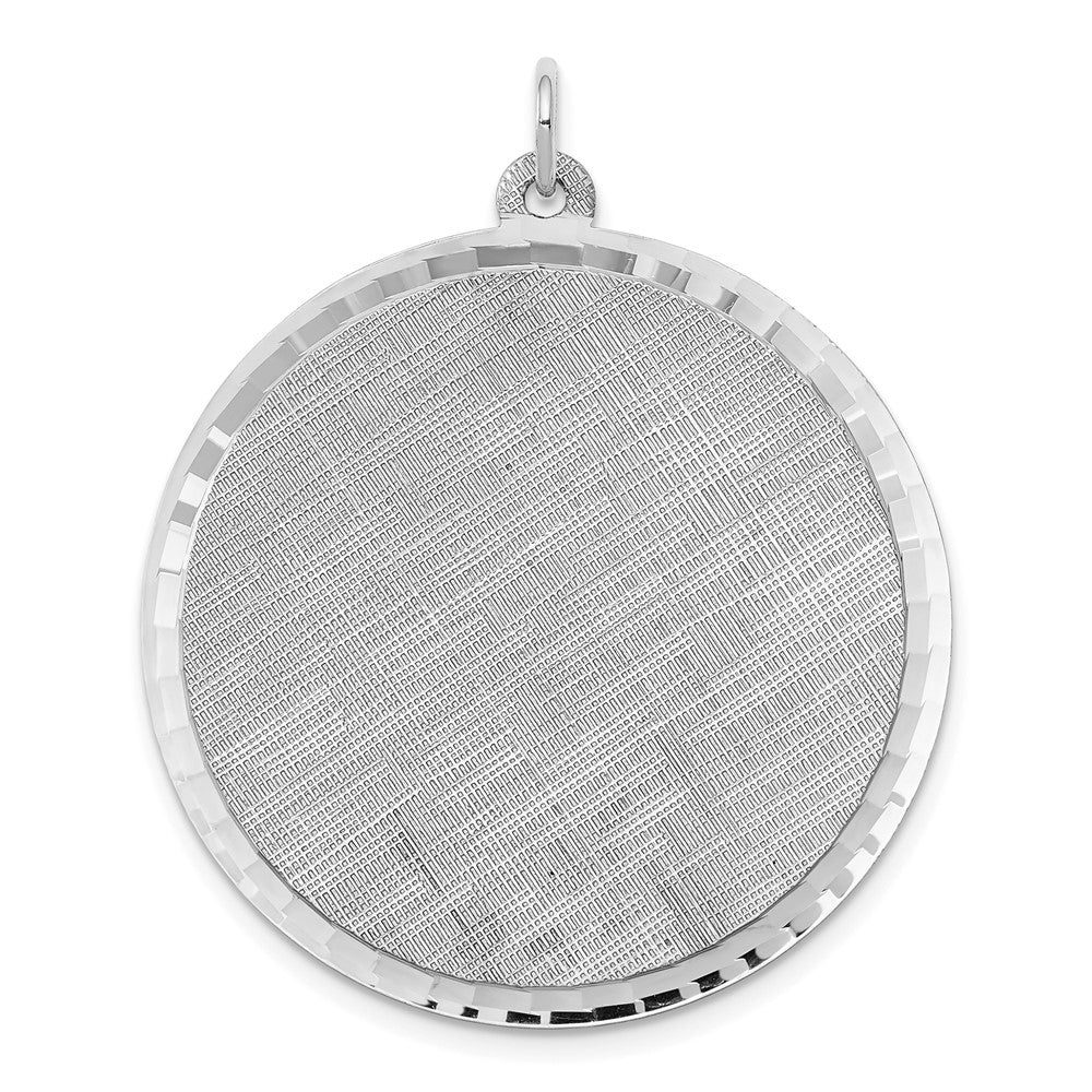 SS Rh-plt Engraveable Round Patterned Polished Front/Satin Back Disc, 38 x 31 mm