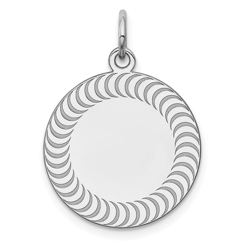 SS Rh-plt Engraveable Round Patterned Polished Front/Satin Back Disc, 23 x 18 mm