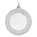 SS Rh-plt Engraveable Scalloped Patterned Polished Front/Satin Back Charm, 31 x 25 mm