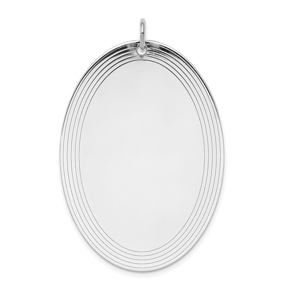 SSilver Rh-plt Engravable Oval Polished Front/Satin Back Disc Charm, 48 x 33 mm, 8.9 g