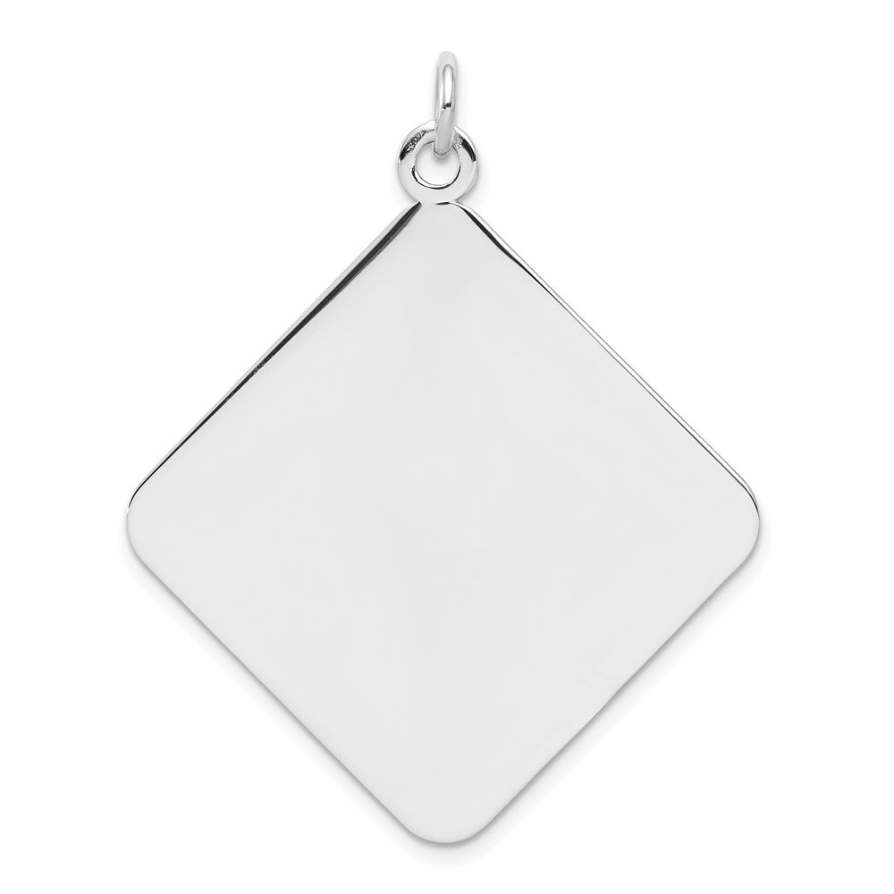 Sterling Silver Rh-plt Engravable Polished Front/Satin Back Disc Charm, 44 x 36 mm
