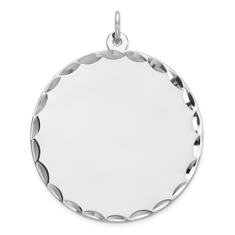 Sterling Silver Rhod-plated Eng. Rnd Polish Front/Satin Back Disc Charm, 36 x 29 mm, 5.2 g