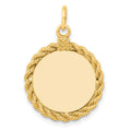 Sterling Silver GP Engraveable Round with Rope Polished Disc, 26 x 16 mm