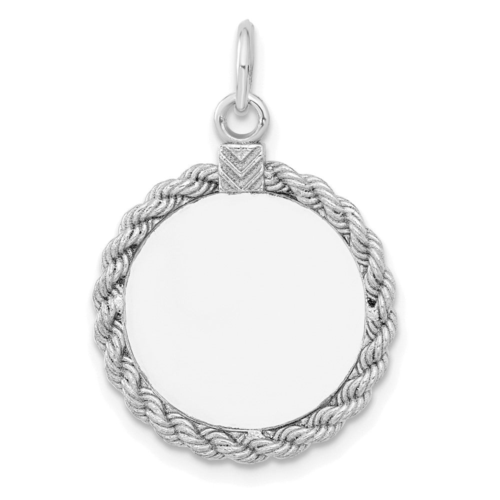 Sterling Silver Rhod-plated Eng. Rnd w/Rope Polish Front/Satin Back Disc, 26 x 16 mm