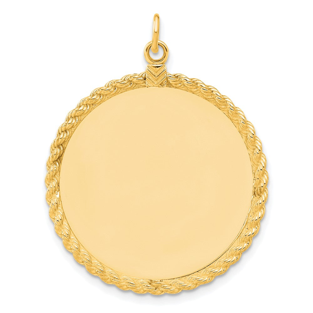 Sterling Silver GP Engraveable Round with Rope Polished Disc, 39 x 28 mm