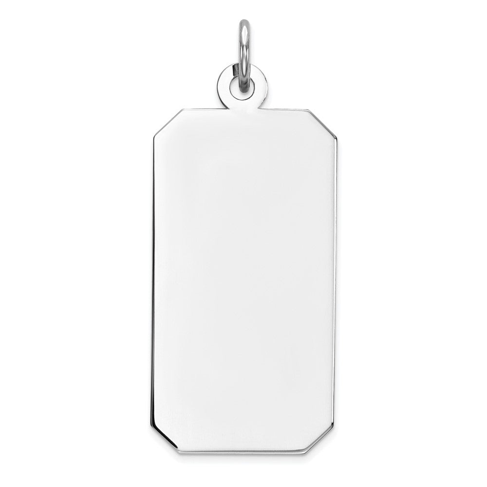 Sterling Silver Rhod-plate Eng. Rect. Polish Front/Satin Back Disc Charm, 35 x 14 mm, 1.56 g