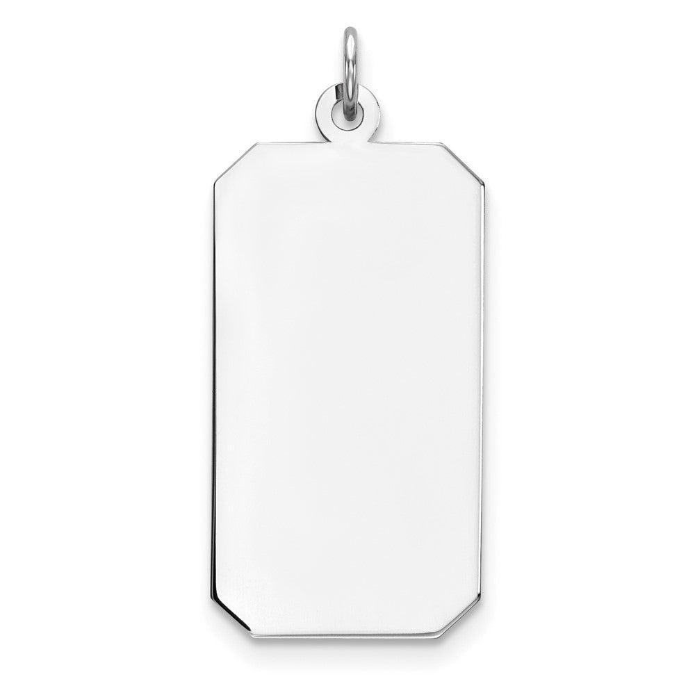 Sterling Silver Rhod-plate Eng. Rect. Polish Front/Satin Back Disc Charm, 37 x 16 mm, 2.84 g