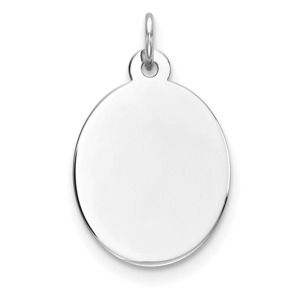 Sterling Silver Rhod-plate Eng. Oval Polish Front/Satin Back Disc Charm, 26 x 15 mm, 1 g