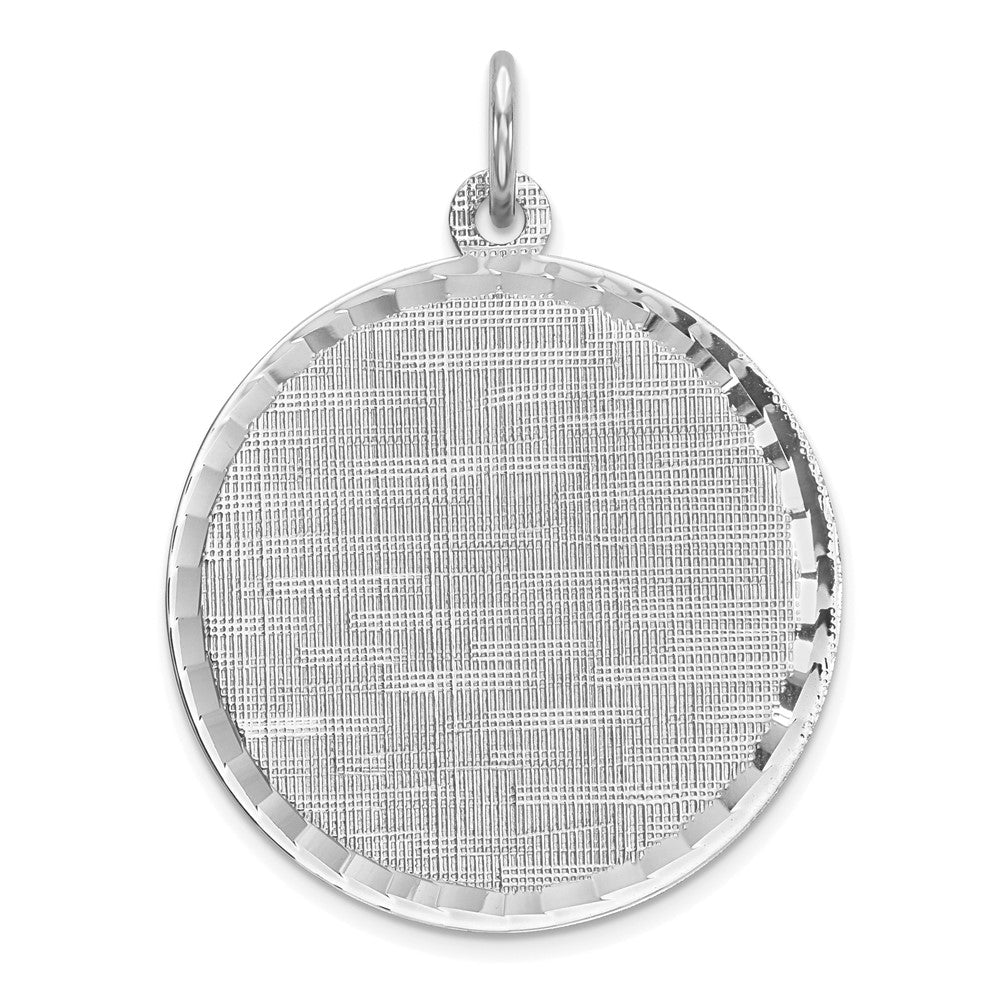 Sterling Silver Rhod-plated Eng. Rnd Patterned Polish Front/Satin Back Disc, 29 x 22 mm