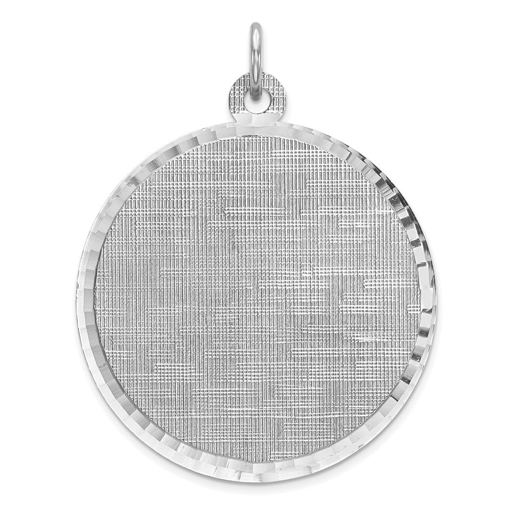 Sterling Silver Rhod-plated Eng. Rnd Patterned Polish Front/Satin Back Disc, 36 x 28 mm