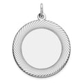 Sterling Silver Rhod-plated Eng. Round Polish Front/Satin Back Disc Charm, 31 x 22 mm