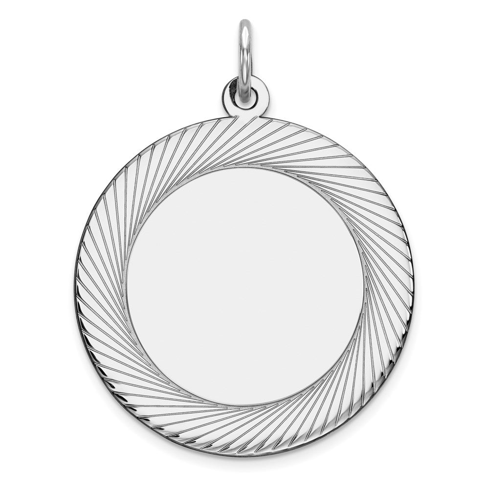 Sterling Silver Rhod-plated Eng. Round Polish Front/Satin Back Disc Charm, 31 x 22 mm