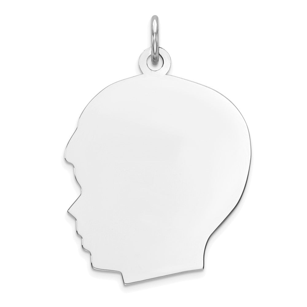 Sterling Silver Rhod-plate Eng. Boy Polished Front/Satin Back Disc Charm, 32 x 21 mm, 2.45 g