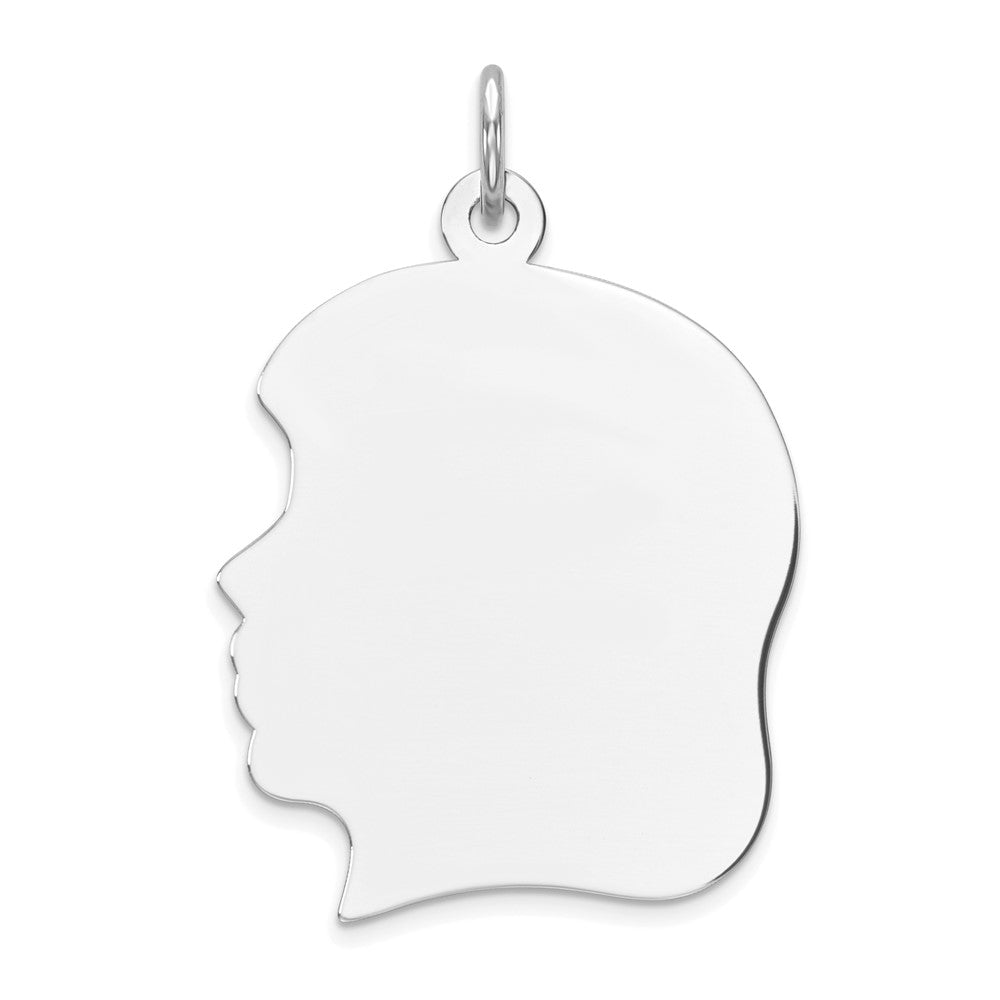 Sterling Silver Rhod-plate Eng. Girl Polished Front/Satin Back Disc Charm, 31 x 20 mm, 2.52 g