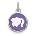 Sterling Silver Rhod-plate Purple Enamel Left Facing Girl Head Disc Charm, 20 x 12 mm