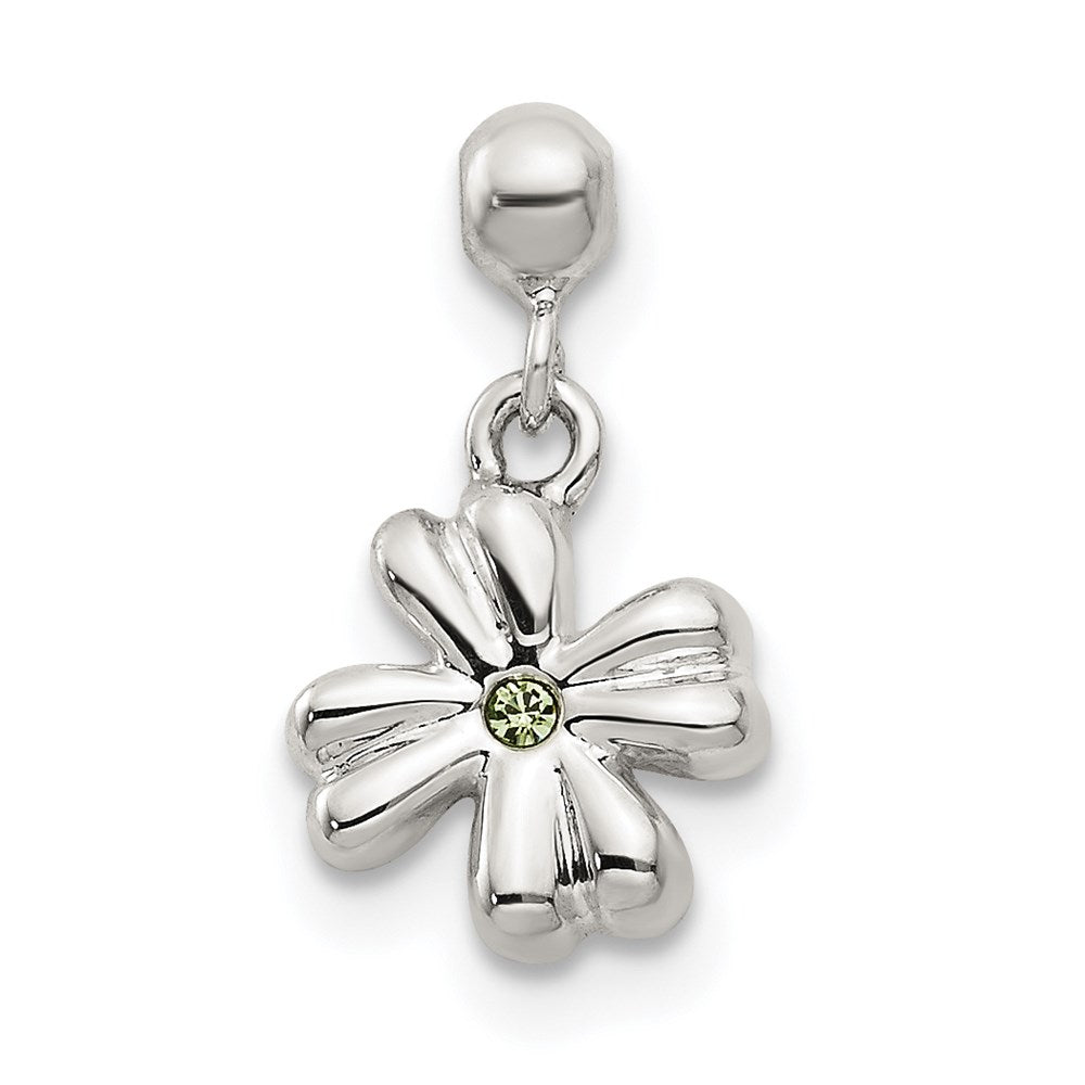 Mio Memento Sterling Silver Crystal Dangle Clover Charm, 13.9 x 7.6 mm
