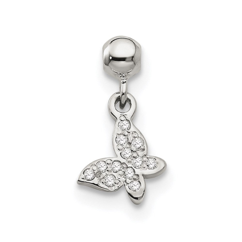 Mio Memento Sterling Silver CZ Dangle Butterfly Charm, 11.3 x 7.37 mm