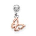 Mio Memento Sterling Silver Rhodium-plated Rose-tone Butterfly Charm, 11.6 x 5.95 mm