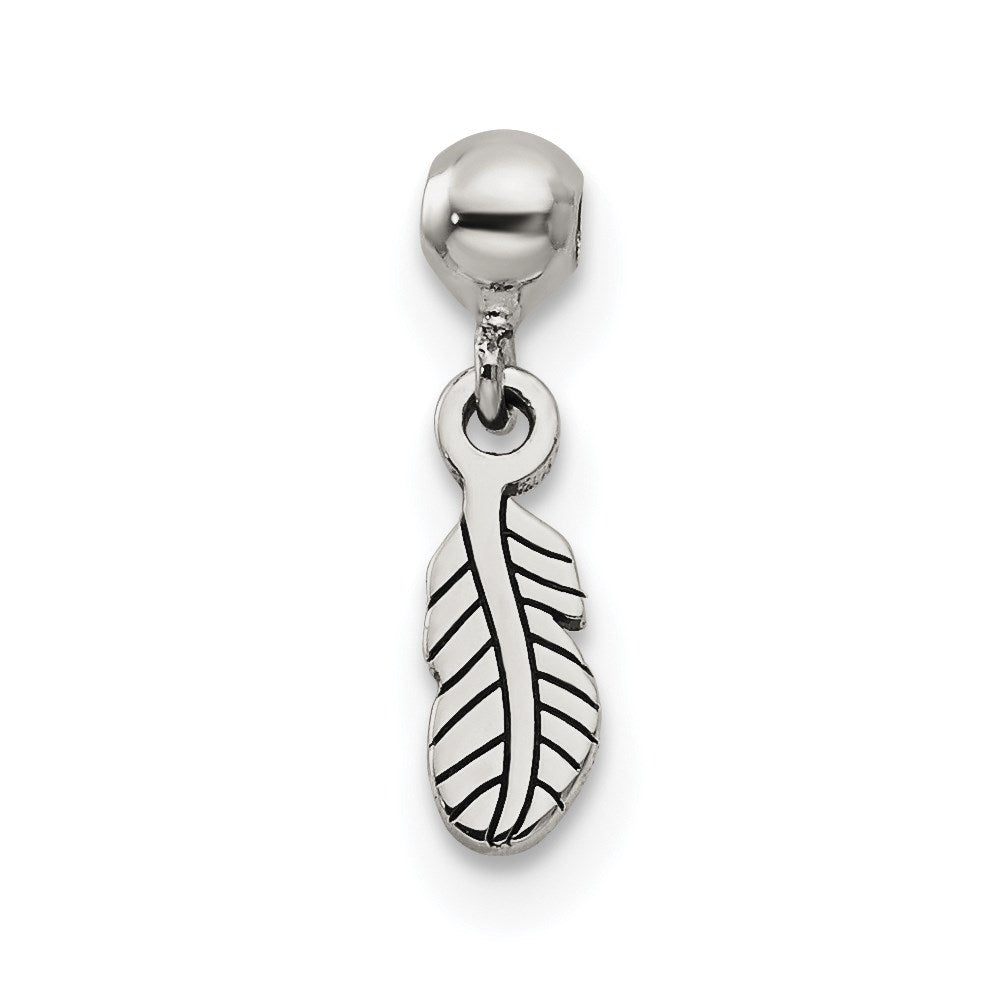 Mio Memento Sterling Silver Dangle Feather Charm, 11.5 x 2.85 mm