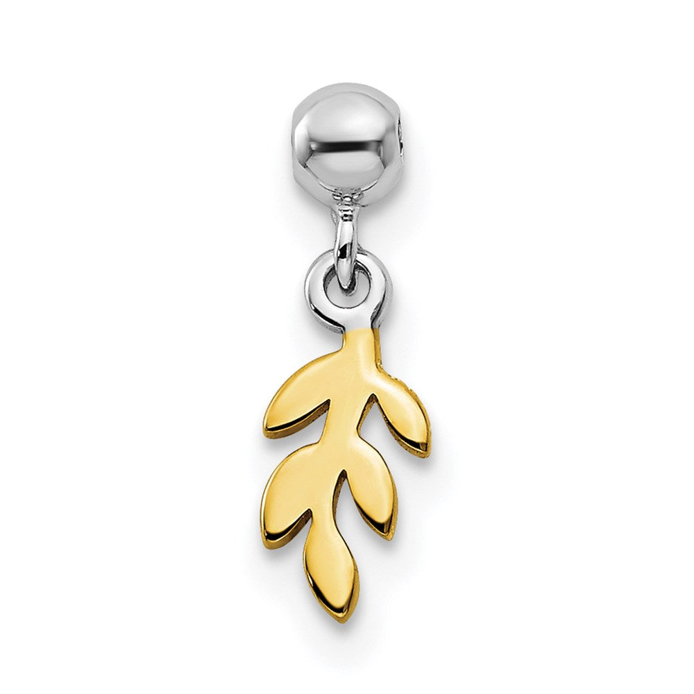Mio Memento Sterling Silver Rhodium-plated Gold-tone Dangle Leave Charm, 12.8 x 3.33 mm