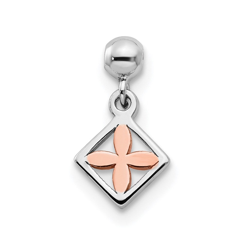 Mio Memento Sterling Silver Rhodium-plated Rose-tone Dangle Flower Charm, 12 x 6 mm