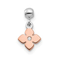 Mio Memento Sterling Silver Rhodium-plated Rose-tone CZ Flower Charm, 12.1 x 8.34 mm